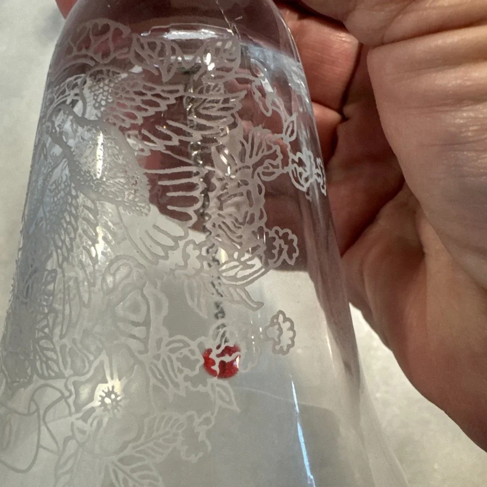 Vintage 1980 FOSTORIA Crystal Bell Etched Floral Design with Pair of Doves Heart